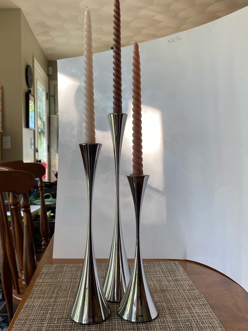 Crate & Barrel Arden set of 3 Sleek Metal Taper Candle Holders